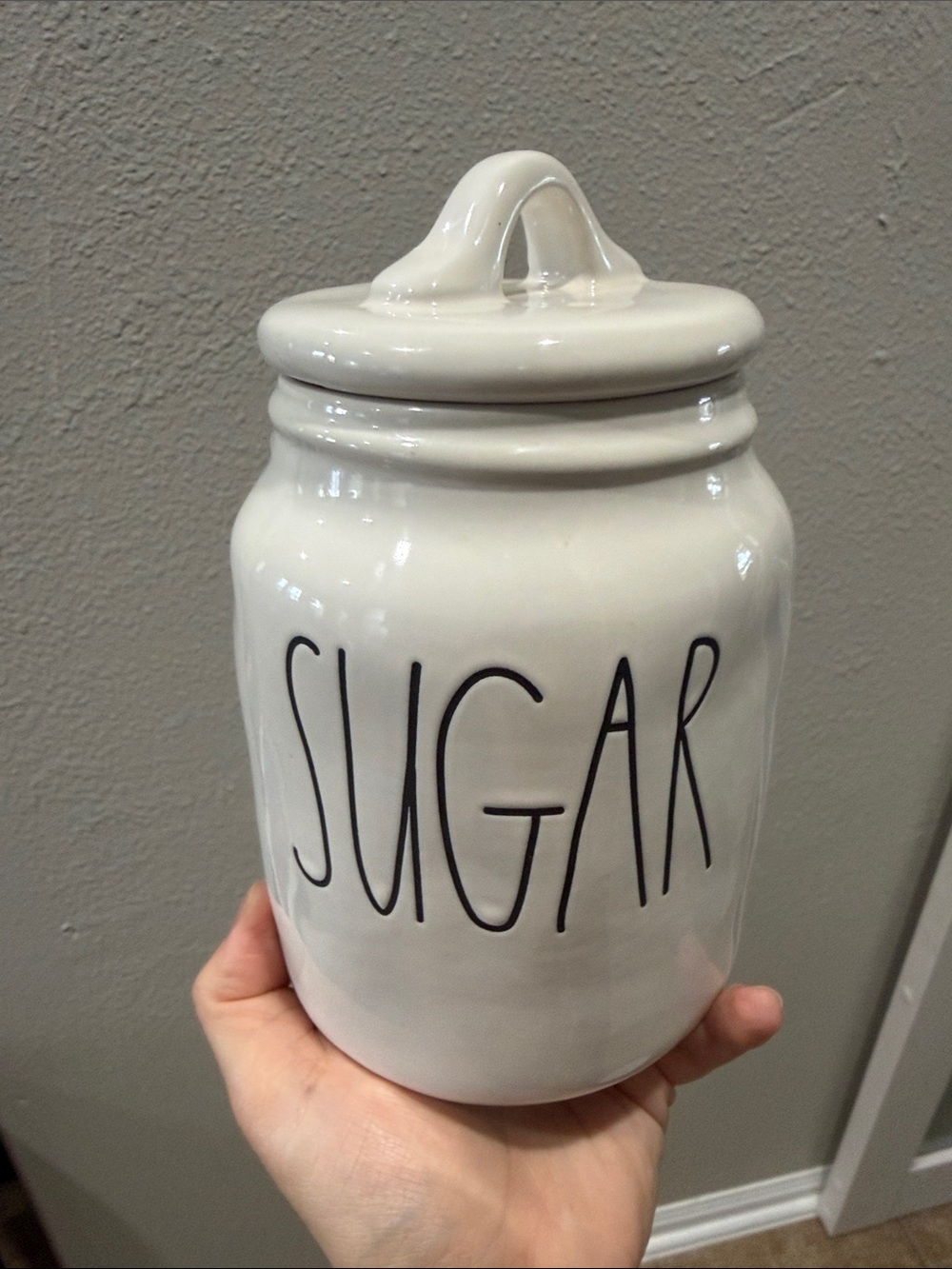 Rae Dunn Cream Ceramic Jar with Sugar Logo